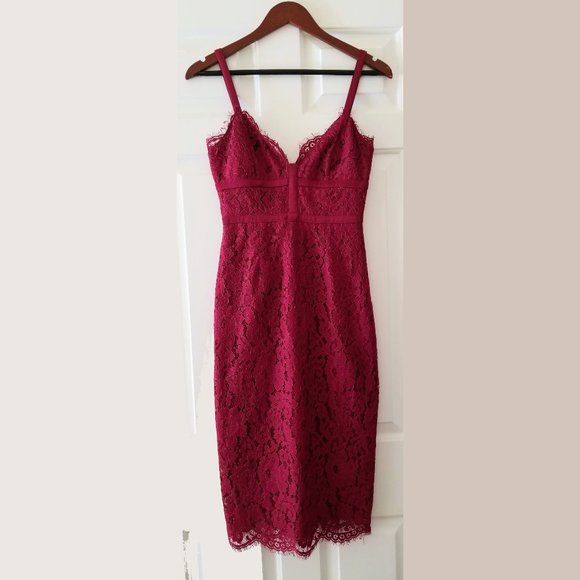 Keepsake the Label Berry Red Burgundy Lace Corset Dress Sweetheart Midi XS - Picture 2 of 11